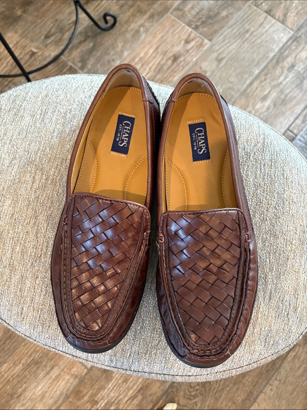 Chaps Men’s Brown Woven Leather Slip-On Loafers